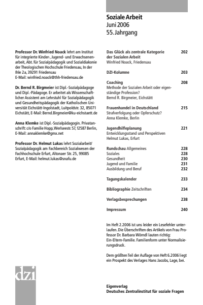 Cover der Ausgabe: Soziale Arbeit Jahrgang 55 (2006), Heft 6