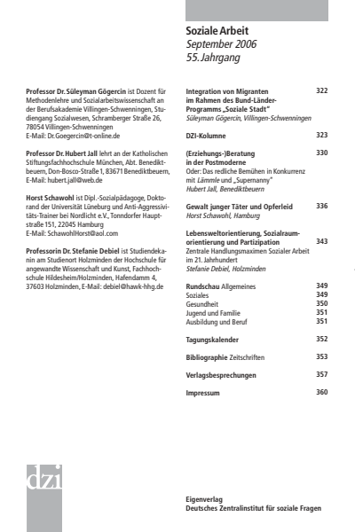 Cover der Ausgabe: Soziale Arbeit Jahrgang 55 (2006), Heft 9