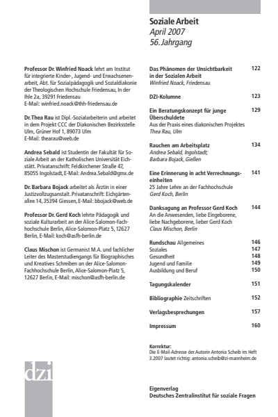 Cover der Ausgabe: Soziale Arbeit Jahrgang 56 (2007), Heft 4