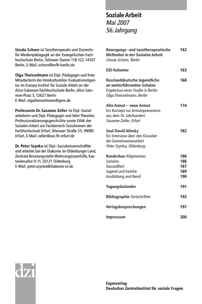 Cover der Ausgabe: Soziale Arbeit Jahrgang 56 (2007), Heft 5