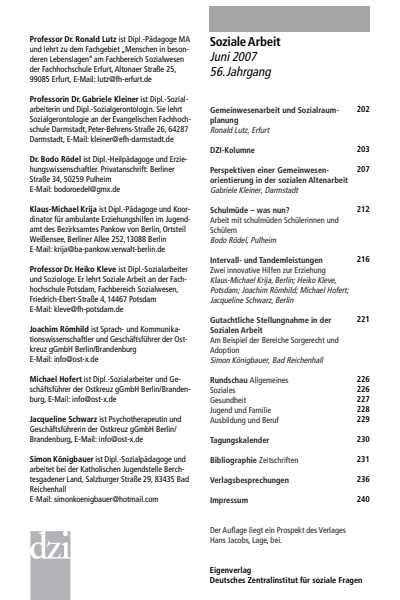 Cover der Ausgabe: Soziale Arbeit Jahrgang 56 (2007), Heft 6