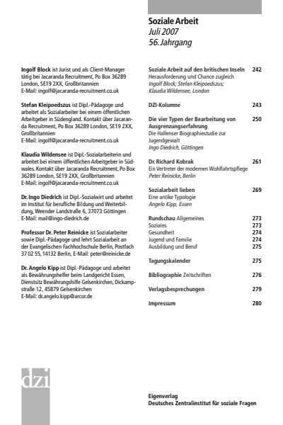 Cover der Ausgabe: Soziale Arbeit Jahrgang 56 (2007), Heft 7