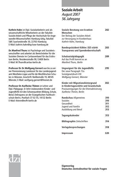 Cover der Ausgabe: Soziale Arbeit Jahrgang 56 (2007), Heft 8