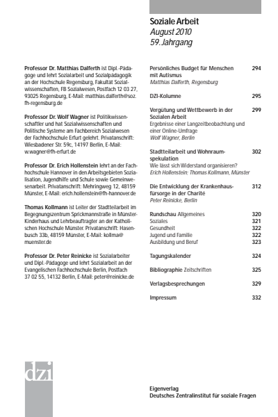 Cover der Ausgabe: Soziale Arbeit Jahrgang 59 (2010), Heft 8