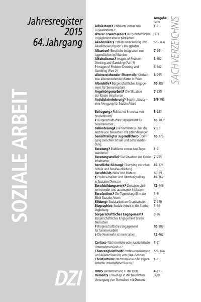 Cover der Ausgabe: Soziale Arbeit Jahrgang 64 (2015), Heft Jahresregister