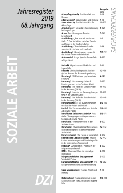 Cover der Ausgabe: Soziale Arbeit Jahrgang 68 (2019), Heft Jahresregister