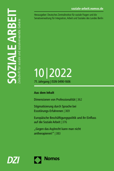 Cover der Ausgabe: Soziale Arbeit Jahrgang 71 (2022), Heft 10