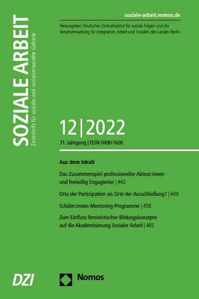 Cover der Ausgabe: Soziale Arbeit Jahrgang 71 (2022), Heft 12