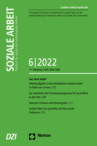 Cover der Ausgabe: Soziale Arbeit Jahrgang 71 (2022), Heft 6