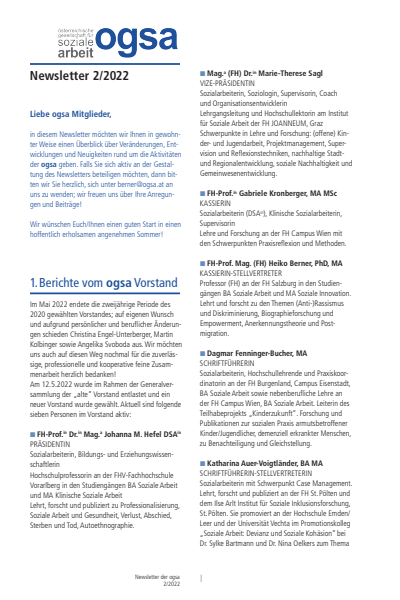 Cover der Ausgabe: Soziale Arbeit Jahrgang 71 (2022), Heft 7 ogsa Newsletter