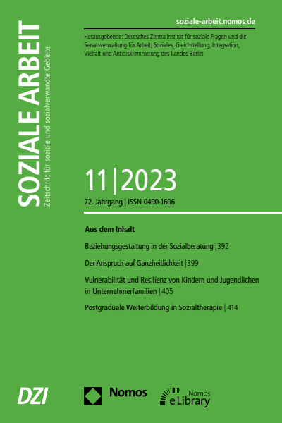Cover der Ausgabe: Soziale Arbeit Jahrgang 72 (2023), Heft 11