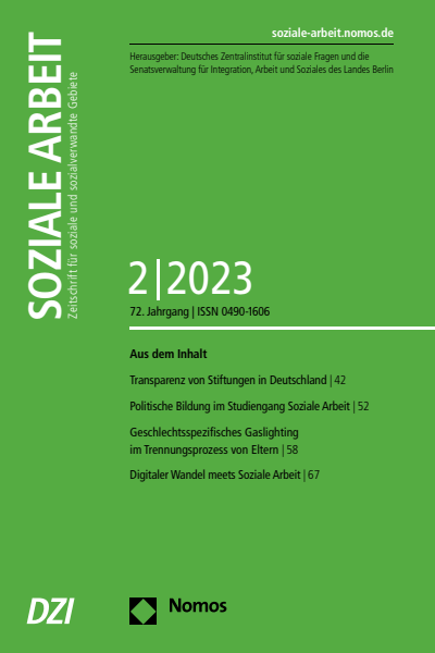 Cover der Ausgabe: Soziale Arbeit Jahrgang 72 (2023), Heft 2