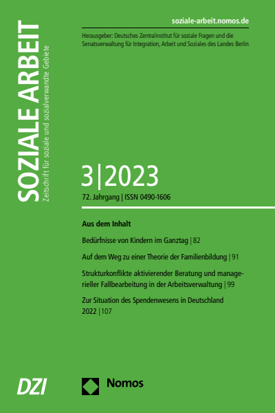 Cover der Ausgabe: Soziale Arbeit Jahrgang 72 (2023), Heft 3