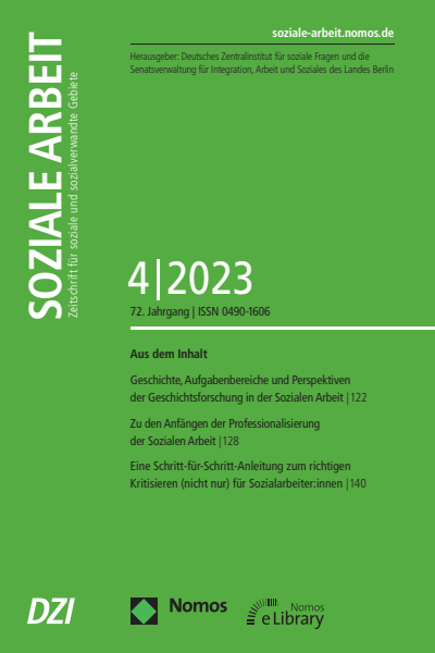 Cover der Ausgabe: Soziale Arbeit Jahrgang 72 (2023), Heft 4