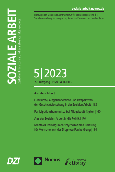 Cover der Ausgabe: Soziale Arbeit Jahrgang 72 (2023), Heft 5