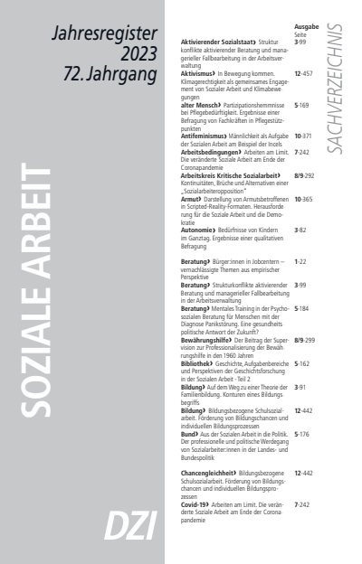 Cover der Ausgabe: Soziale Arbeit Jahrgang 72 (2023), Heft Jahresregister