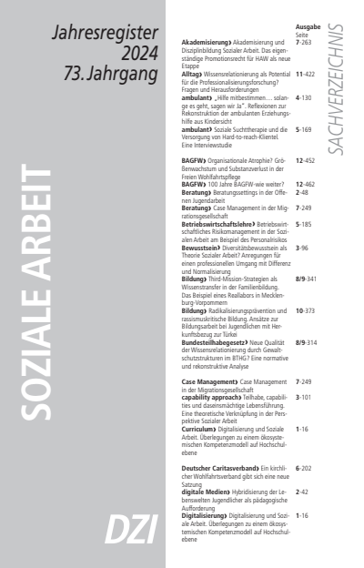 Cover der Ausgabe: Soziale Arbeit Jahrgang 73 (2024), Heft Jahresregister