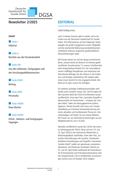 Cover der Ausgabe: Soziale Arbeit Jahrgang 74 (2025), Heft 7 DGSA