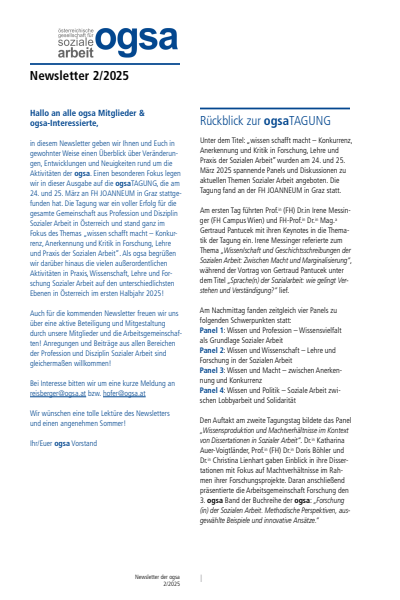 Cover der Ausgabe: Soziale Arbeit Jahrgang 74 (2025), Heft 7 ogsa Newsletter