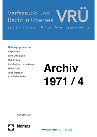 Cover of Volume: VRÜ Verfassung und Recht in Übersee Volume 4 (1971), Edition 4