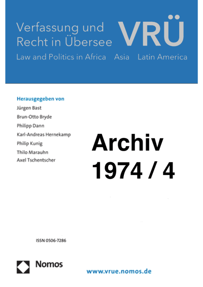 Cover of Volume: VRÜ Verfassung und Recht in Übersee Volume 7 (1974), Edition 4