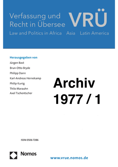 Cover of Volume: VRÜ Verfassung und Recht in Übersee Volume 10 (1977), Edition 1