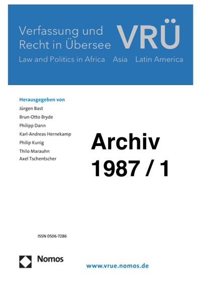 Cover of Volume: VRÜ Verfassung und Recht in Übersee Volume 20 (1987), Edition 1