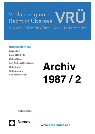Cover of Volume: VRÜ Verfassung und Recht in Übersee Volume 20 (1987), Edition 2