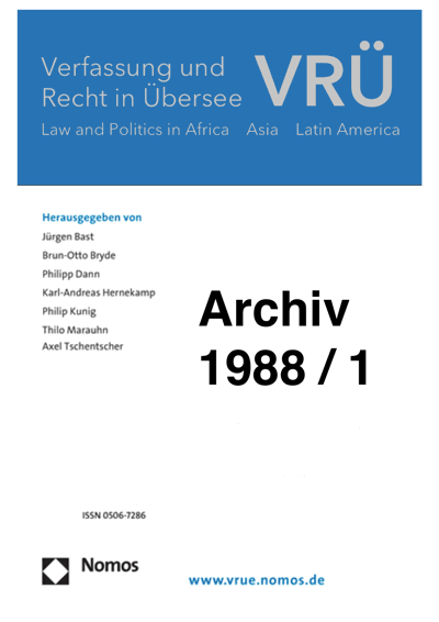 Cover of Volume: VRÜ Verfassung und Recht in Übersee Volume 21 (1988), Edition 1