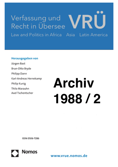 Cover of Volume: VRÜ Verfassung und Recht in Übersee Volume 21 (1988), Edition 2