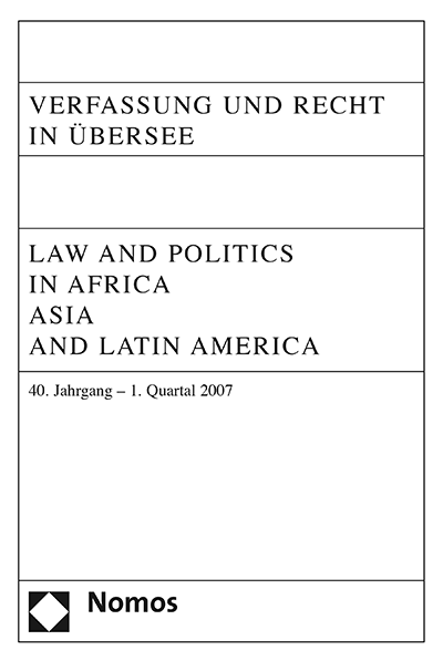 Cover der Ausgabe: VRÜ Verfassung und Recht in Übersee Jahrgang 40 (2007), Heft 1