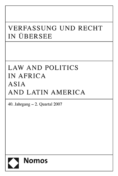 Cover der Ausgabe: VRÜ Verfassung und Recht in Übersee Jahrgang 40 (2007), Heft 2