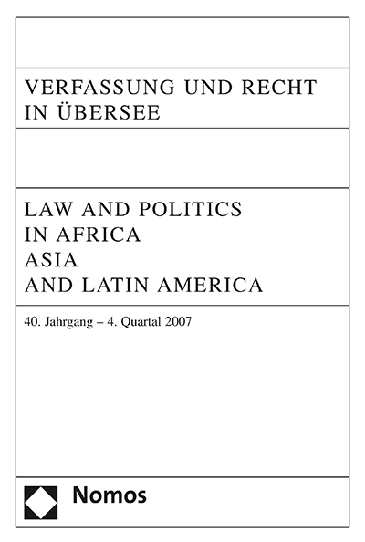 Cover der Ausgabe: VRÜ Verfassung und Recht in Übersee Jahrgang 40 (2007), Heft 4