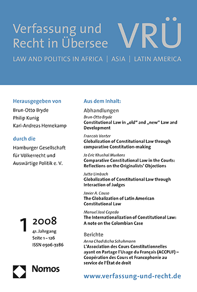 Cover of Volume: VRÜ Verfassung und Recht in Übersee Volume 41 (2008), Edition 1
