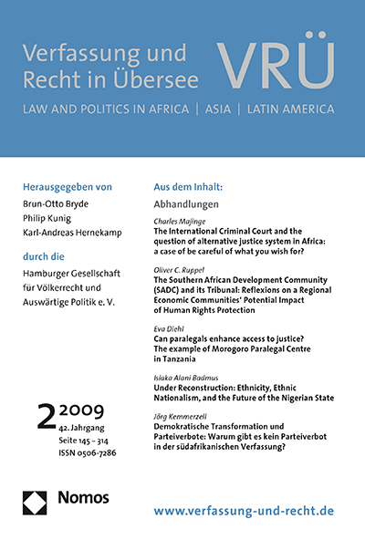 Cover of Volume: VRÜ Verfassung und Recht in Übersee Volume 42 (2009), Edition 2