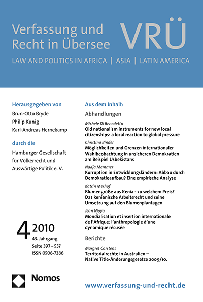 Cover of Volume: VRÜ Verfassung und Recht in Übersee Volume 43 (2010), Edition 4