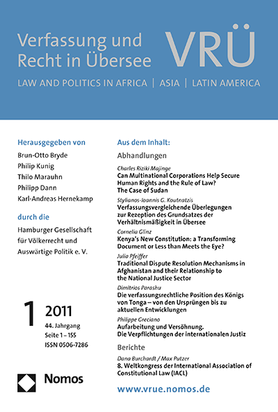 Cover of Volume: VRÜ Verfassung und Recht in Übersee Volume 44 (2011), Edition 1