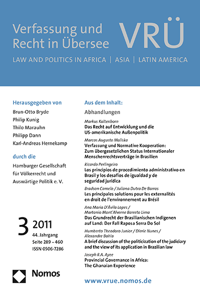Cover of Volume: VRÜ Verfassung und Recht in Übersee Volume 44 (2011), Edition 3
