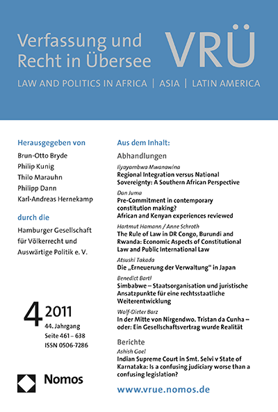 Cover of Volume: VRÜ Verfassung und Recht in Übersee Volume 44 (2011), Edition 4