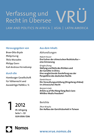 Cover of Volume: VRÜ Verfassung und Recht in Übersee Volume 45 (2012), Edition 1