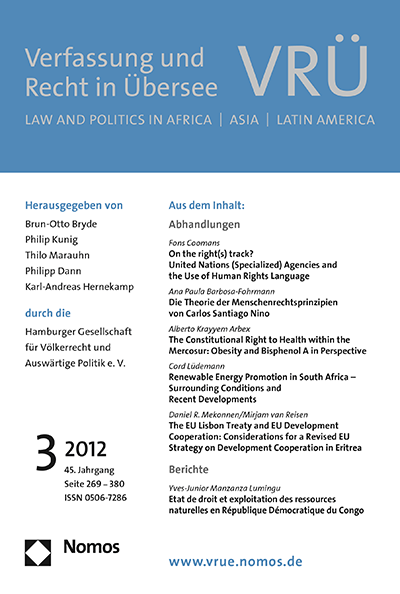 Cover of Volume: VRÜ Verfassung und Recht in Übersee Volume 45 (2012), Edition 3