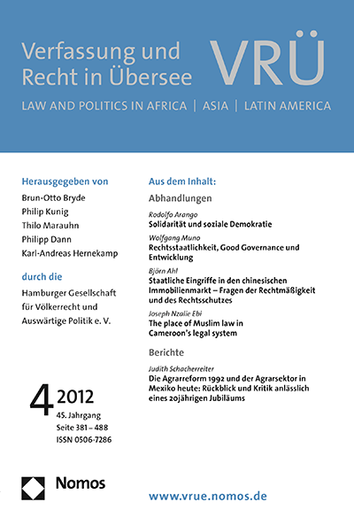 Cover of Volume: VRÜ Verfassung und Recht in Übersee Volume 45 (2012), Edition 4