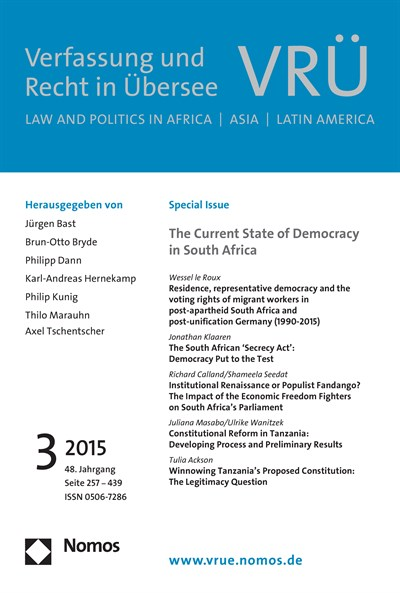 Cover of Volume: VRÜ Verfassung und Recht in Übersee Volume 48 (2015), Edition 3