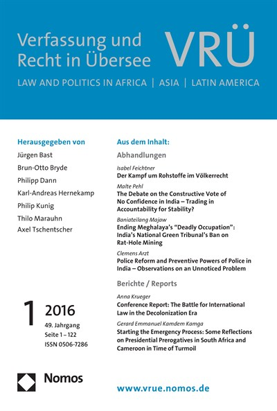 Cover of Volume: VRÜ Verfassung und Recht in Übersee Volume 49 (2016), Edition 1
