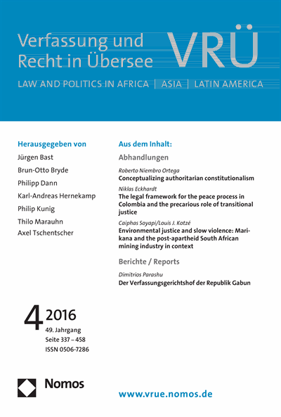 Cover of Volume: VRÜ Verfassung und Recht in Übersee Volume 49 (2016), Edition 4