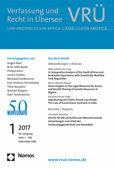 Cover of Volume: VRÜ Verfassung und Recht in Übersee Volume 50 (2017), Edition 1
