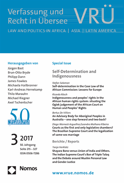 Cover of Volume: VRÜ Verfassung und Recht in Übersee Volume 50 (2017), Edition 3