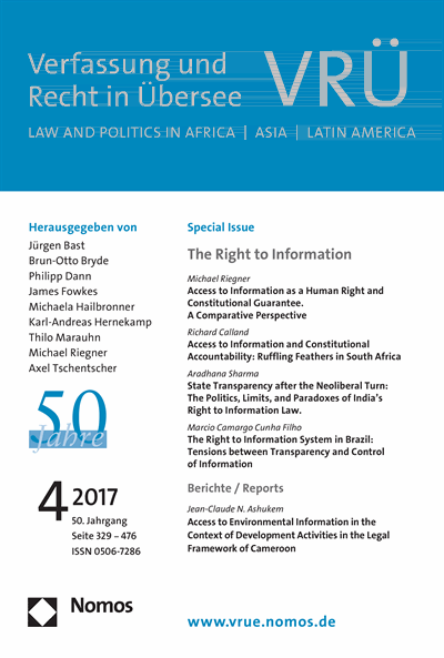 Cover of Volume: VRÜ Verfassung und Recht in Übersee Volume 50 (2017), Edition 4