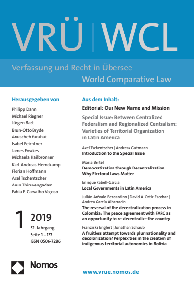 Cover of Volume: VRÜ Verfassung und Recht in Übersee Volume 52 (2019), Edition 1
