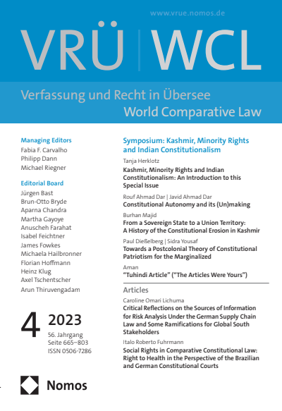 Cover der Ausgabe: VRÜ Verfassung und Recht in Übersee Jahrgang 56 (2023), Heft 4